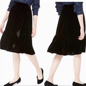KATE SPADE Ruffle Front Velvet Black Skirt NEW Women’s Size 12 Large